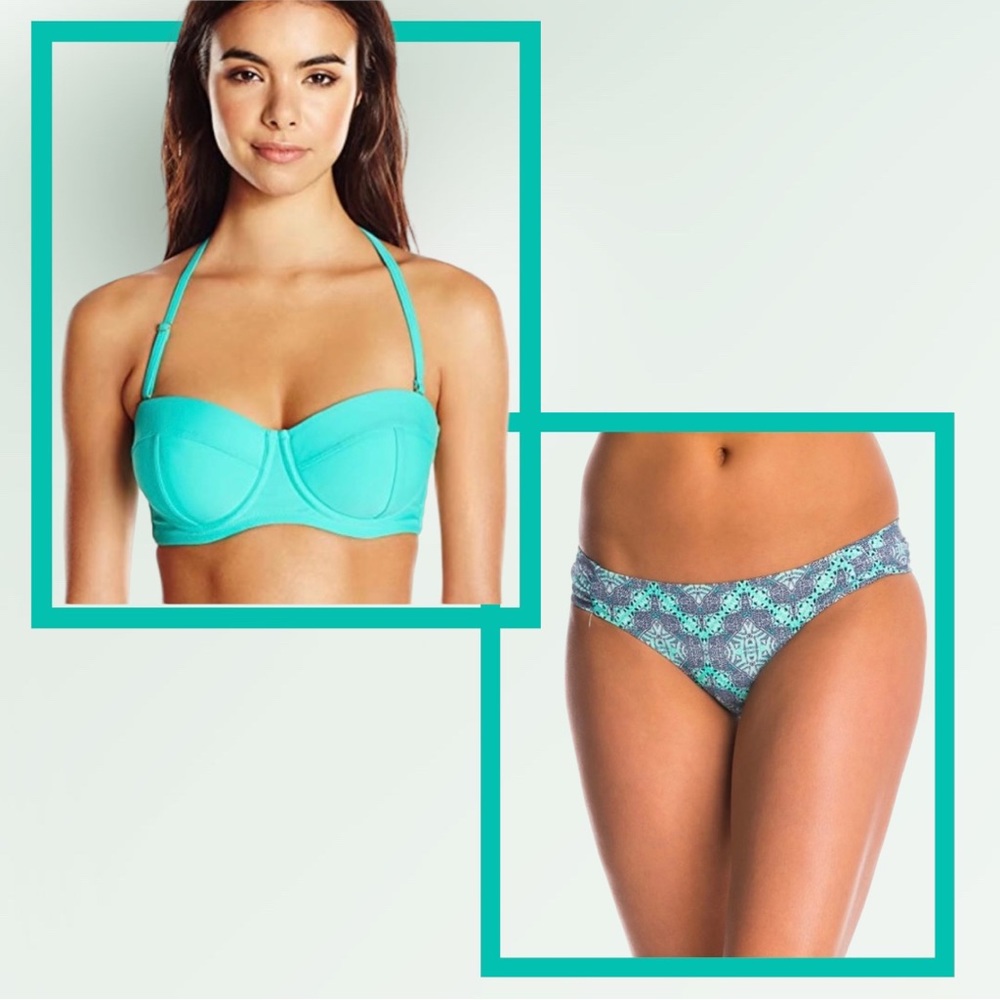 Jessica Simpson Turquoise Bikini Set with Printed Bottoms